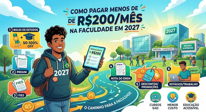 Como pagar menos de R$200/mês na faculdade em 2026